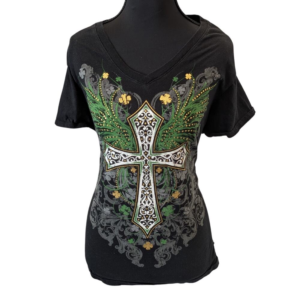 Y2K Fitted Graphic V-Neck Tee | Women's S | Clover